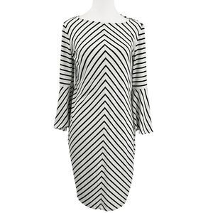 Chico’s Women's White Black Stripe Bell Sleeve Midi Dress Size 1 M/8